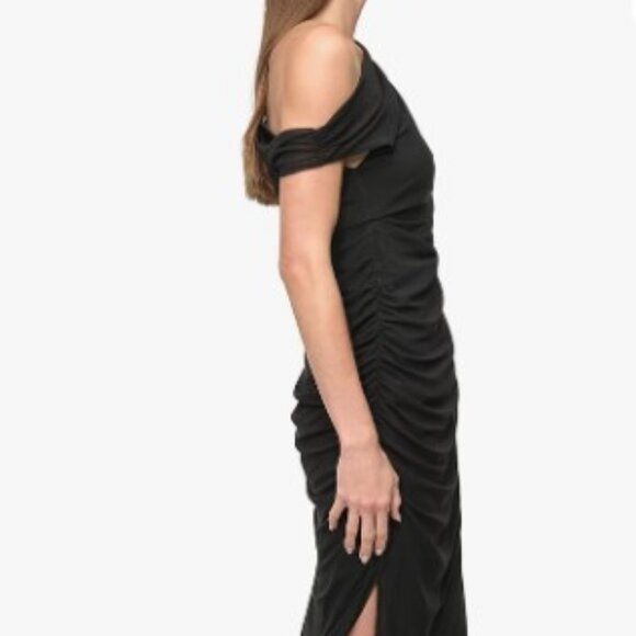 NWT DKNY Women's One Shoulder Asymmetric Neck Side Slit Bodycon Midi Dress Sz 14 - Picture 6 of 13